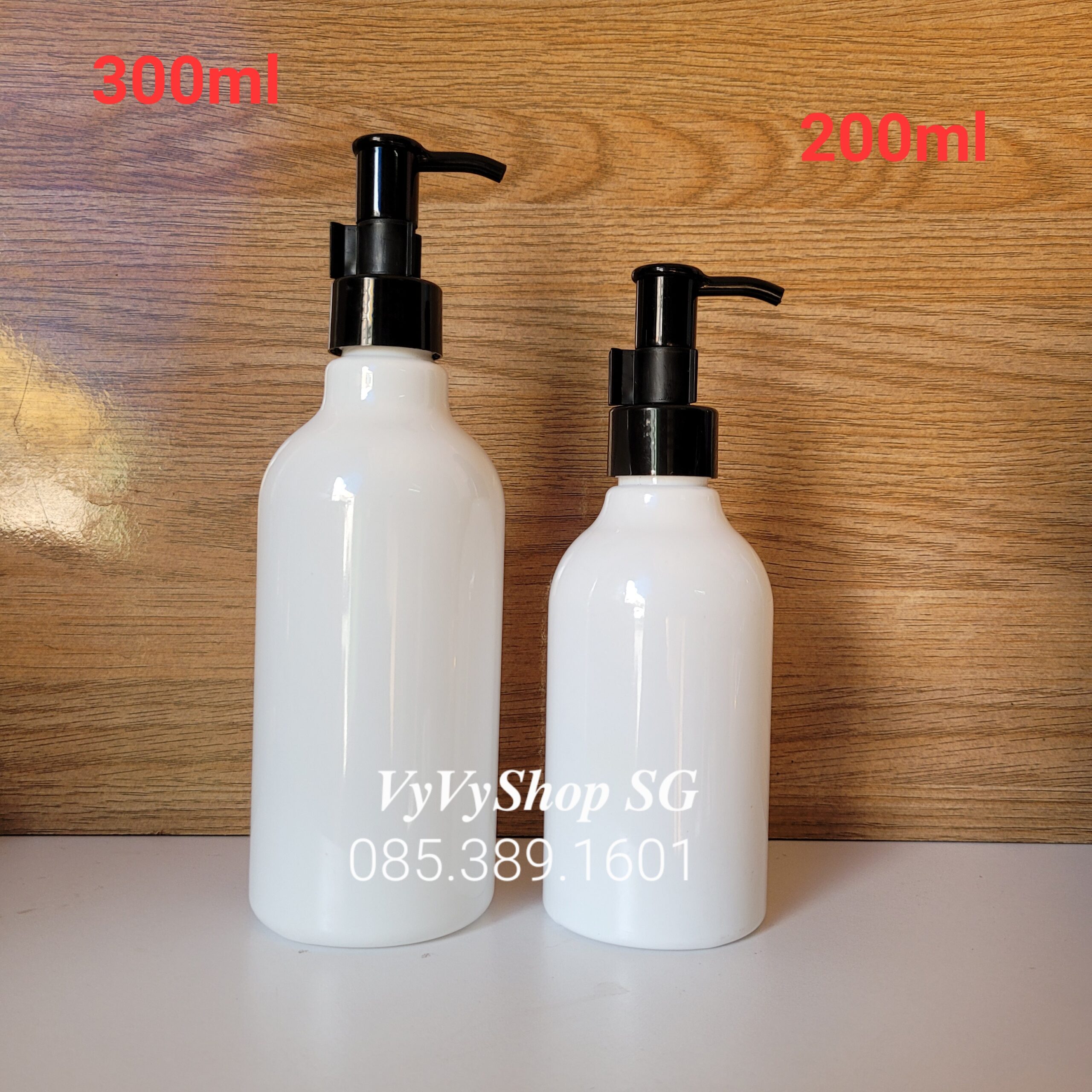 CHAI NHỰA PET CỔ CAO MÀU TRẮNG SỮA 200ML – 300ML VÒI CHỐT ĐEN