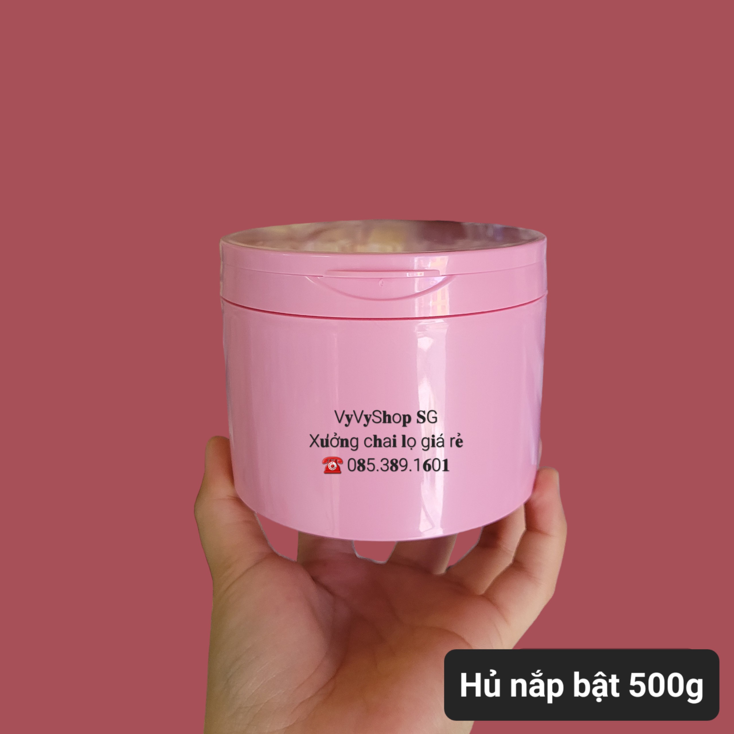 HỦ NẮP BẬT 500G MÀU HỒNG PHẤN