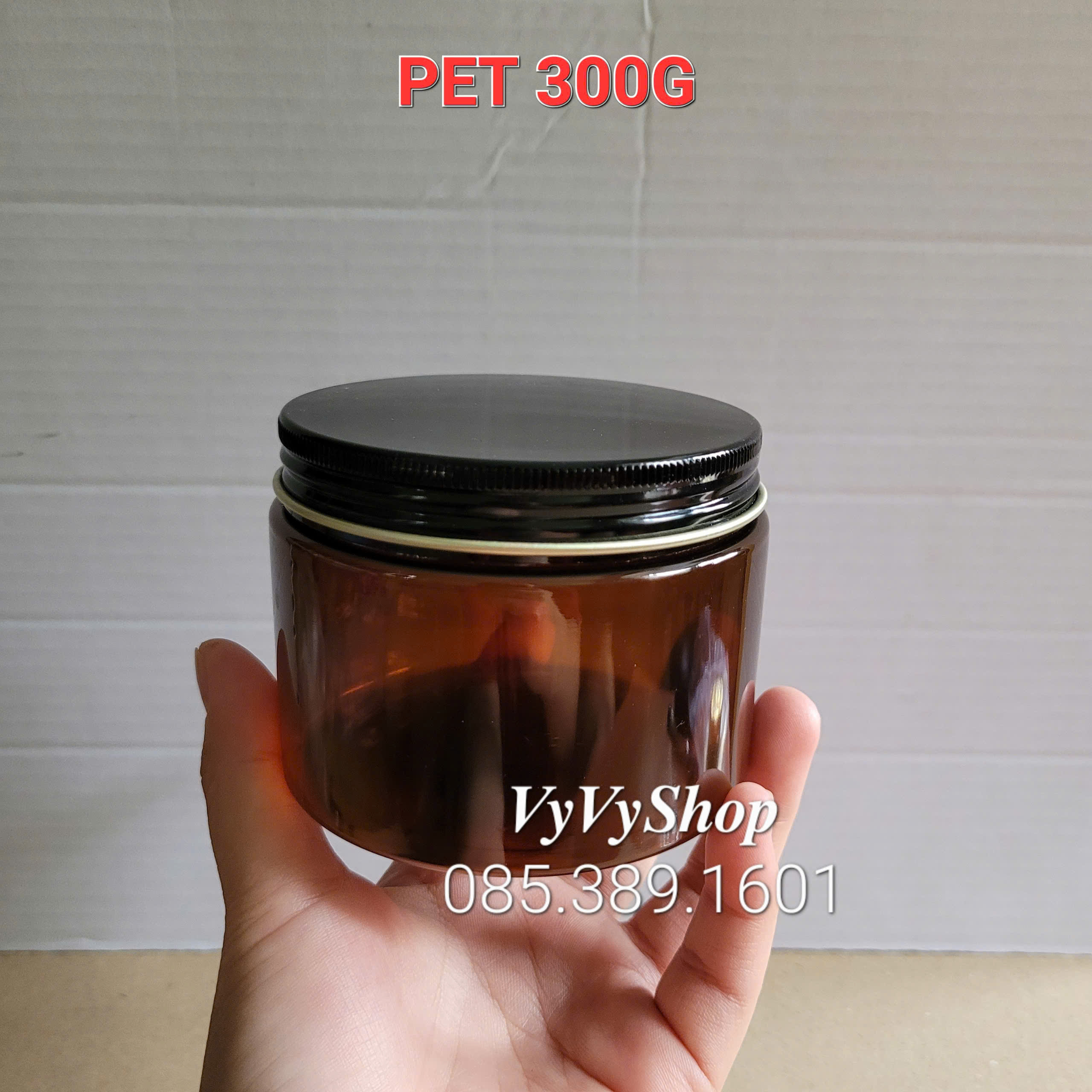 HỦ PET NÂU 300G NẮP NHÔM ĐEN CAO CẤP