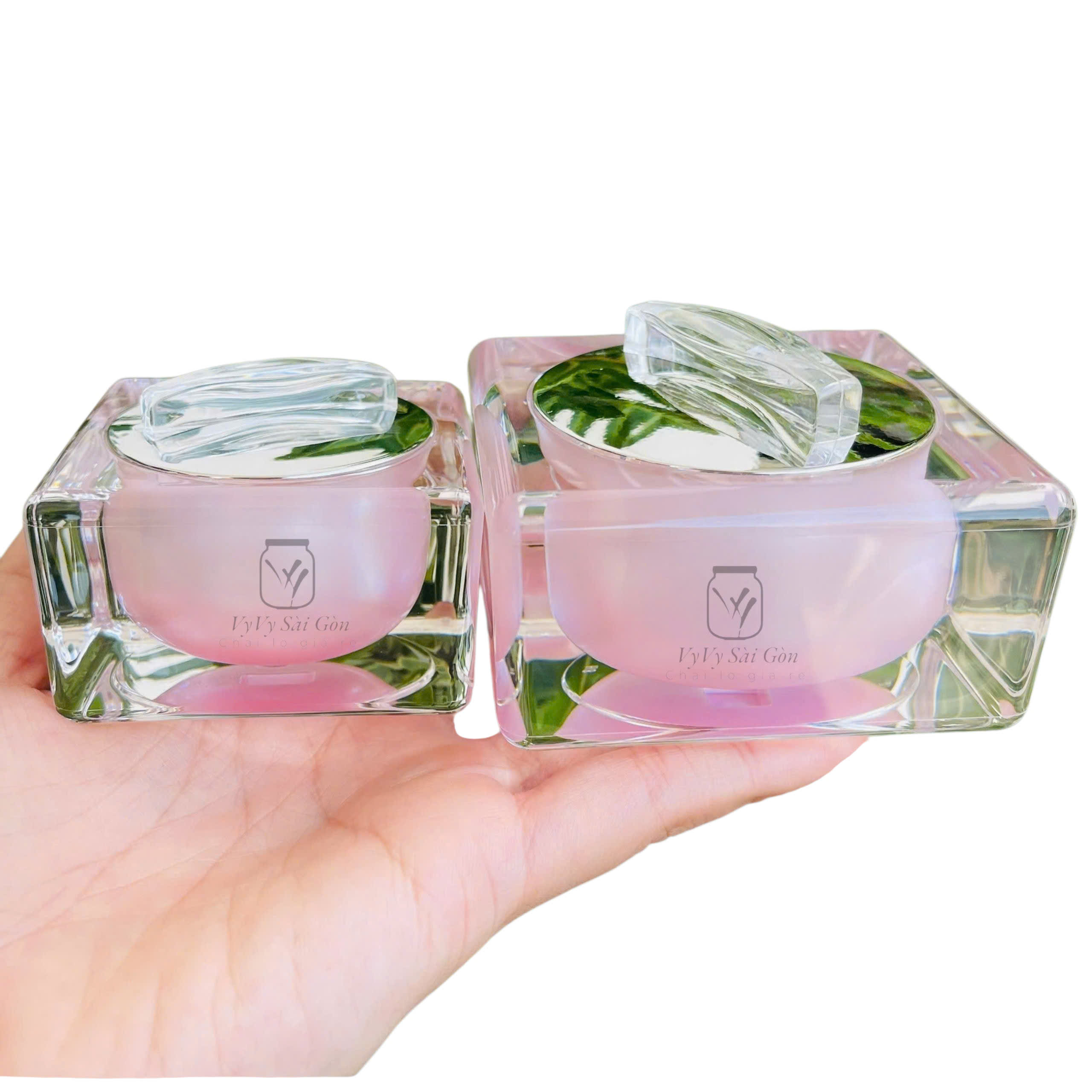 Hủ đựng kem face vuông nút nơ màu hồng cao cấp