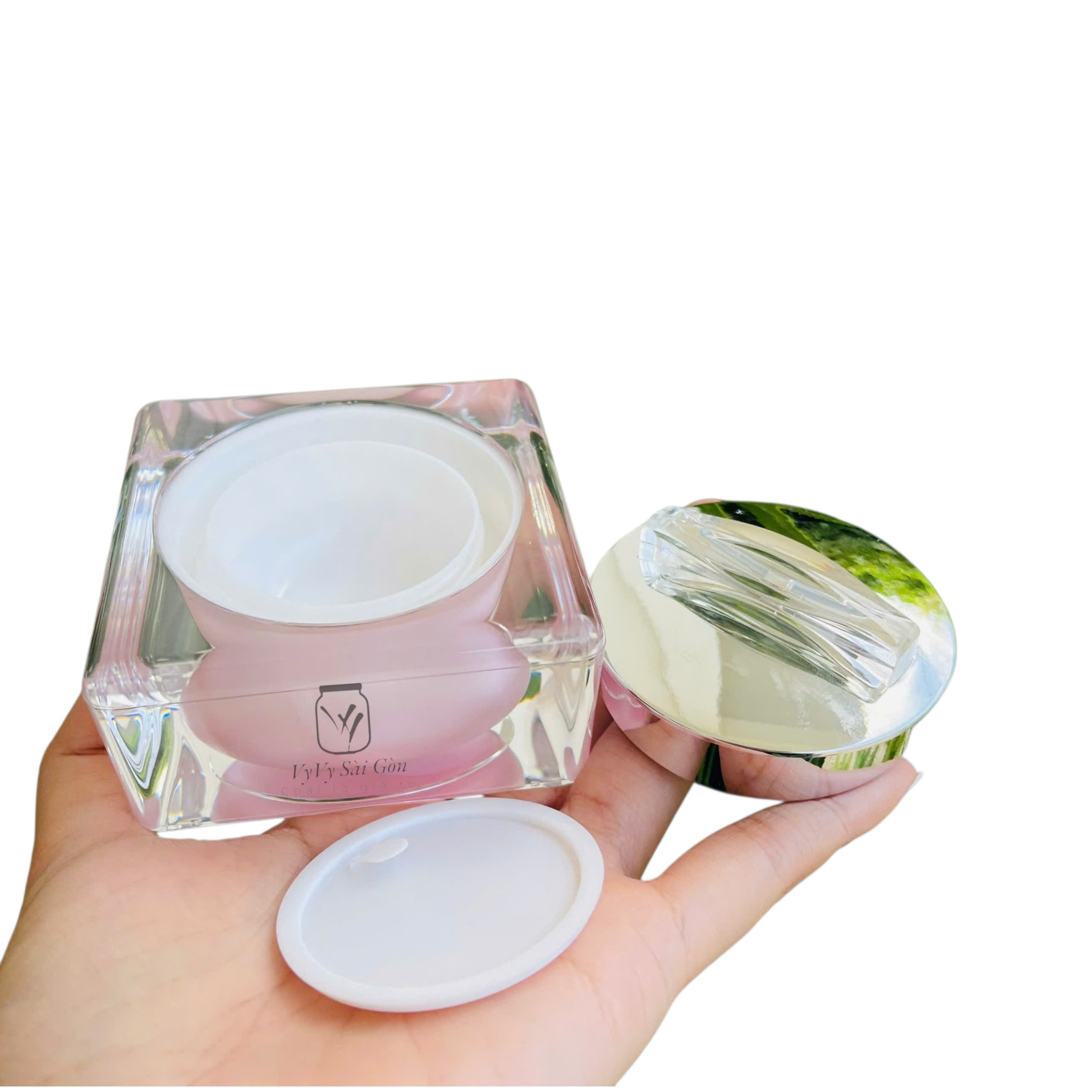 Hủ đựng kem face vuông nút nơ màu hồng cao cấp - Ảnh 4