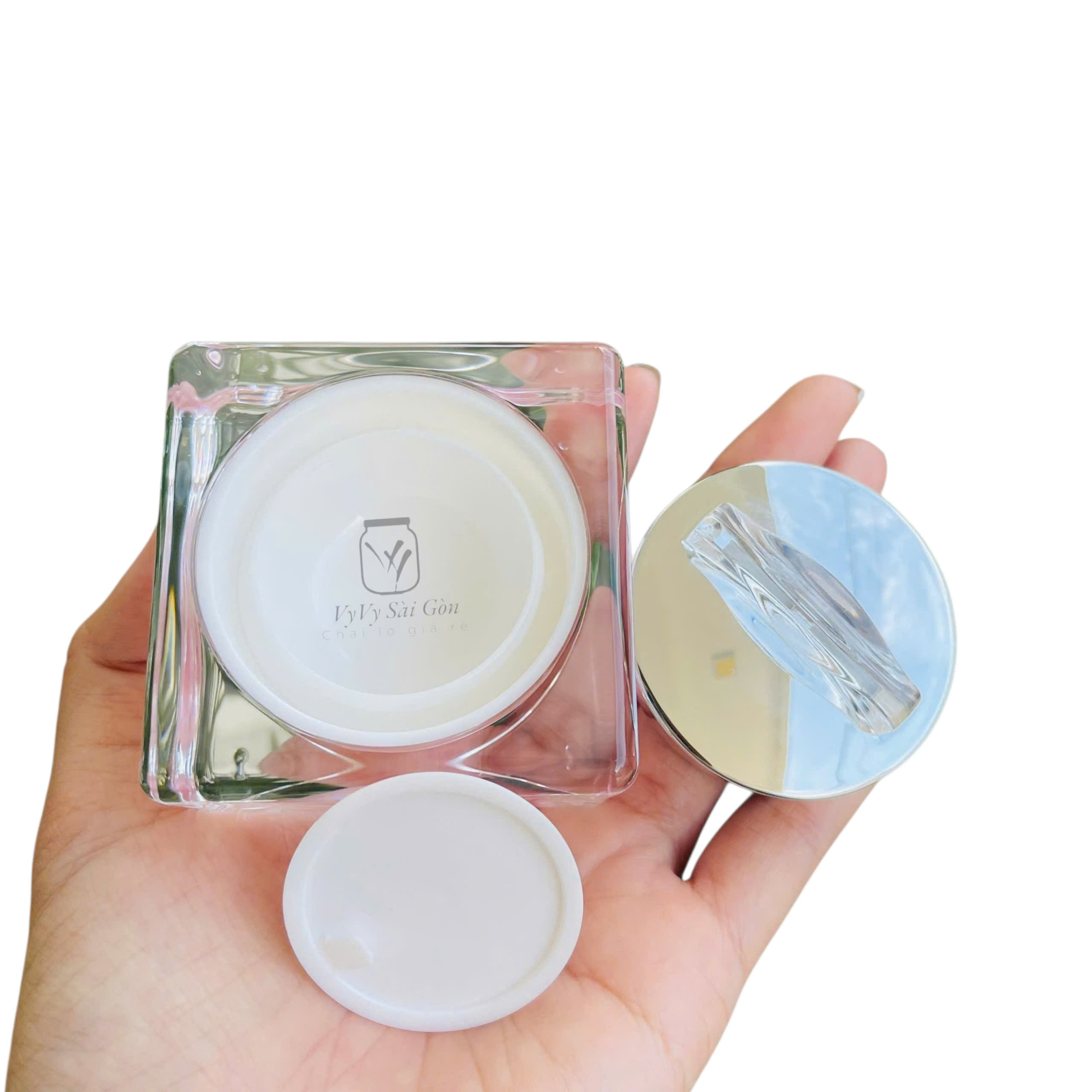 Hủ đựng kem face vuông nút nơ màu hồng cao cấp - Ảnh 5