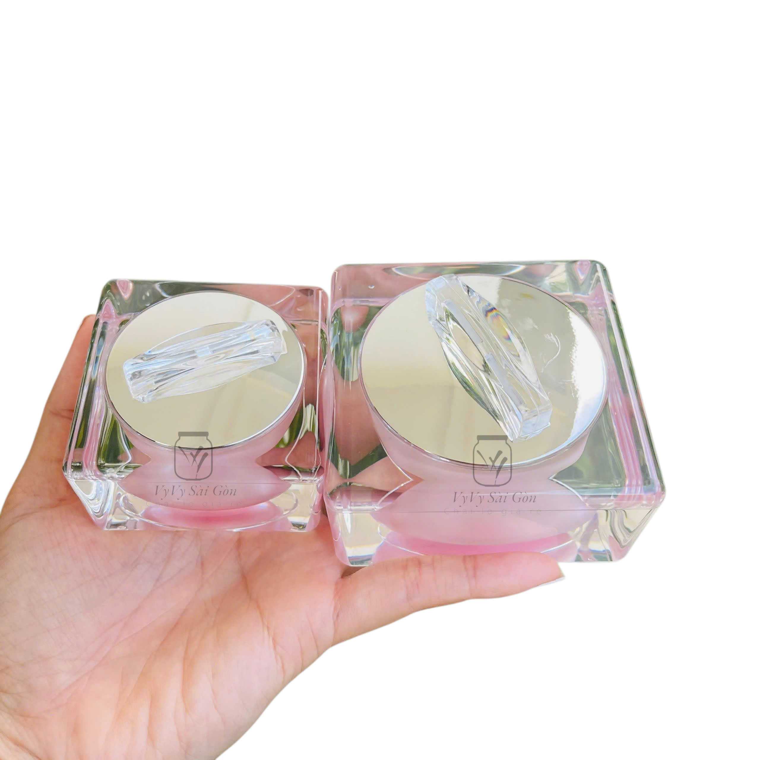 Hủ đựng kem face vuông nút nơ màu hồng cao cấp - Ảnh 3